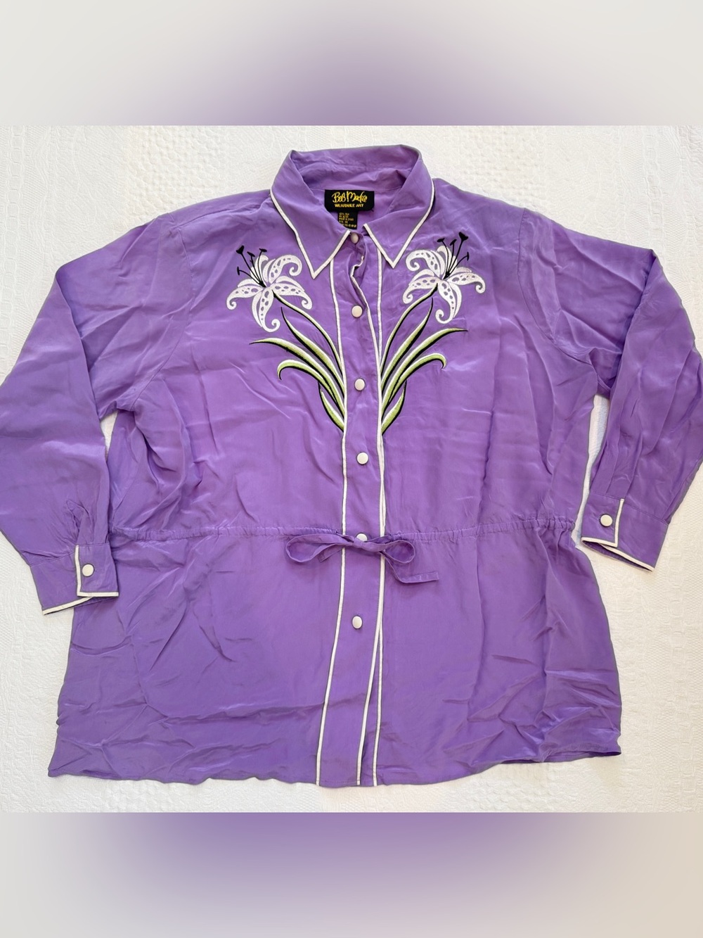 Bob Mackie Wearable 100% Silk Art Purple Blouse Women’s Size 1X Floral